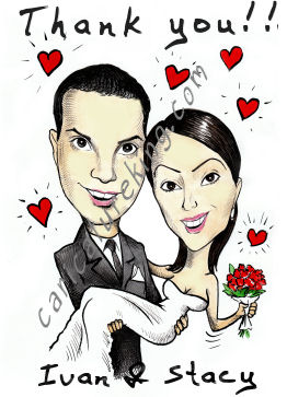 caricature wedding thank you card