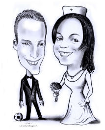 black and white wedding caricature
