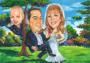 family wedding caricature