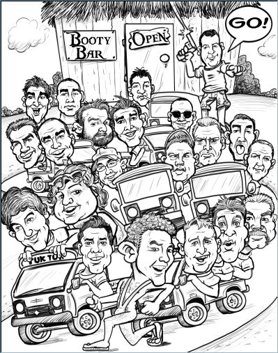 tuktuk group groomsen caricature
