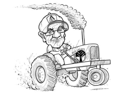 caricature of man driving a tractor