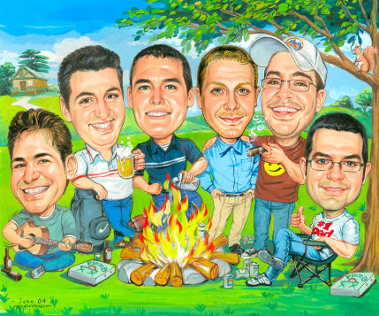 Grooms men wedding caricature