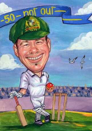 Cricketer 50th birthday gift art caricature gift