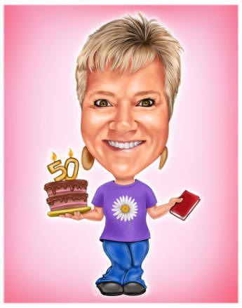 caricature of woman as 50th birthday gift