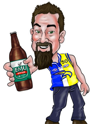 man age 50  with beer- gift caricature (56K)