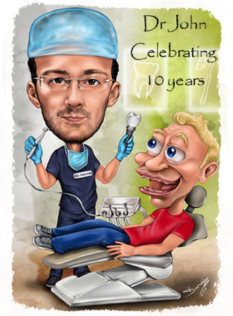 dentist-caricature for long service award