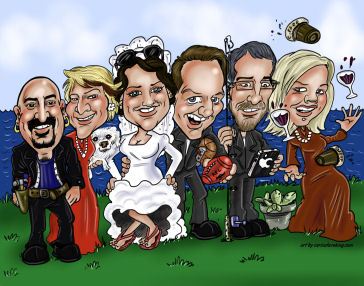 Group caricature of a wedding