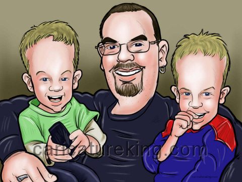 Dad and sons caricature artwork