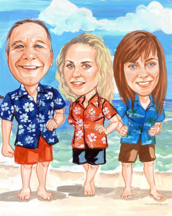 3-person-family custom art caricature